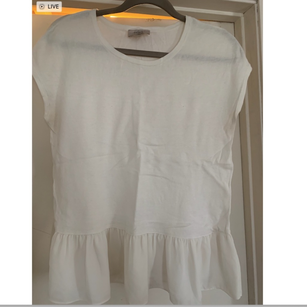 LOFT short sleeve sweater with sheer ruffle trim